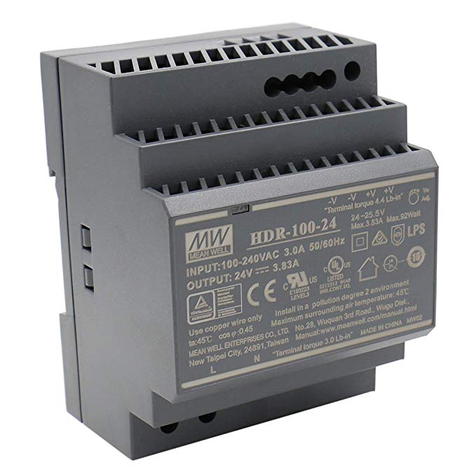 [HDR-100-24] MEAN WELL HDR-100-24 - DIN Kisko "Slim" Virtalähde 24V 3.83A 92W