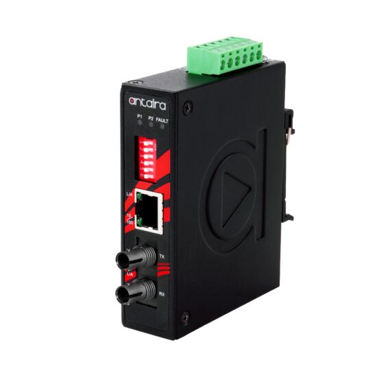 ANTAIRA IMC-C100-ST-S3-T Media muunnin  10/100T(X) – 100FX ST SM, enintään 30 km, -40 °C – 80 °C, kompakti, DIN