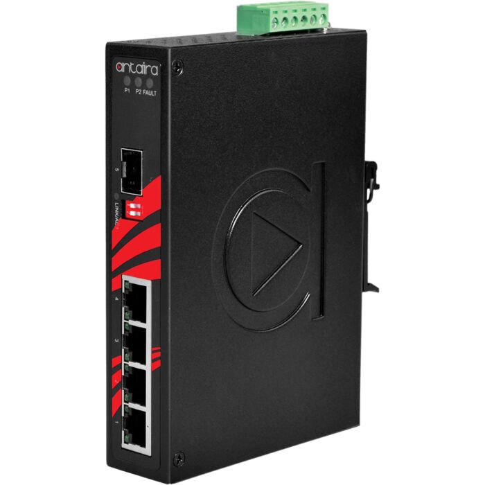 [LNX-0501G-SFP] ANTAIRA LNX-0501G-SFP Kytkin: 4 x 10/100/1000BaseT(X), 1 x SFP, -10–70 °C, hallitsematon, DIN
