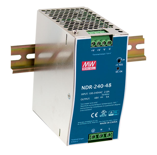 [NDR-240-24] MEAN WELL NDR-240-24 - DIN Kisko Virtalähde Metallikuori 24V 10A 240W