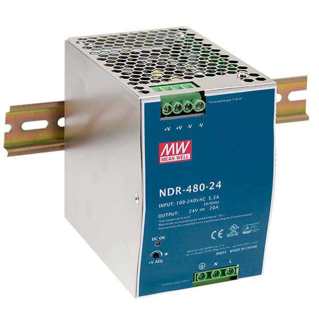 [NDR-480-24] MEAN WELL NDR-480-24 - DIN Kisko Virtalähde Metallikuori 24V 20A 480W