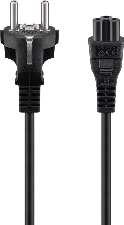 GOOBAY PC57846 CEE7/7 KULMA - IEC 60320 C5 SUORA KOJEVERKKOJOHTO 3X0,75mm2 - 1m MUSTA