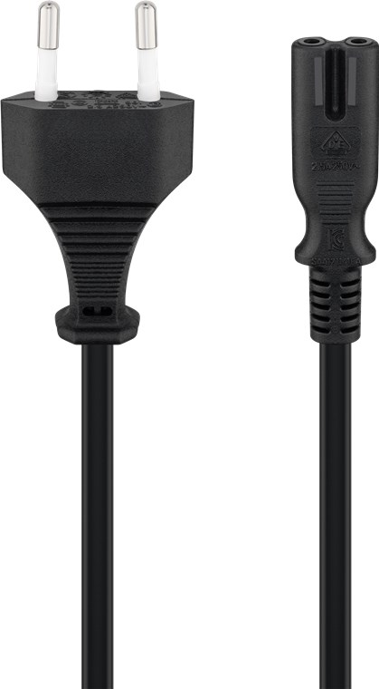 GOOBAY PC93119 CEE 7/16 SUORA - IEC 60320 C7 SUORA KOJEVERKKOJOHTO 2X0,75mm2 - 0,5m MUSTA