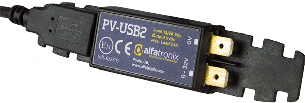 [PV-USB2] USB Laturi 5V 2.1A 10W Kojelaudan alapuolelle (Input 9 - 32VDC) - ALFATRONIX PV USB-2