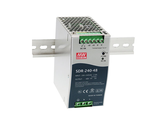 [SDR-240-48] MEAN WELL SDR-240-48 - DIN Kisko "Slim" Virtalähde Metallikuori 48V 5A 240W