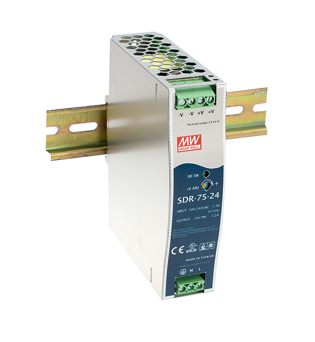 [SDR-75-24] MEAN WELL SDR-75-24 - DIN Kisko "Slim" Virtalähde Metallikuori 24V 3.2A 76.8W
