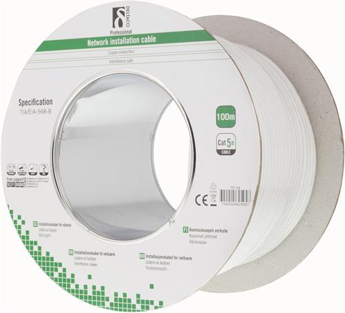 [TP-38] Deltaco TP-38 CAT5e YKSISÄIKEINEN VERKKOKAAPELI CU, U/UTP, VALKOINEN - KELA 100m
