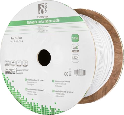 Deltaco TP-48GH CAT6, LSZH, YKSISÄIKEINEN VERKKOKAAPELI CU, F/UTP, VALKOINEN - 305m