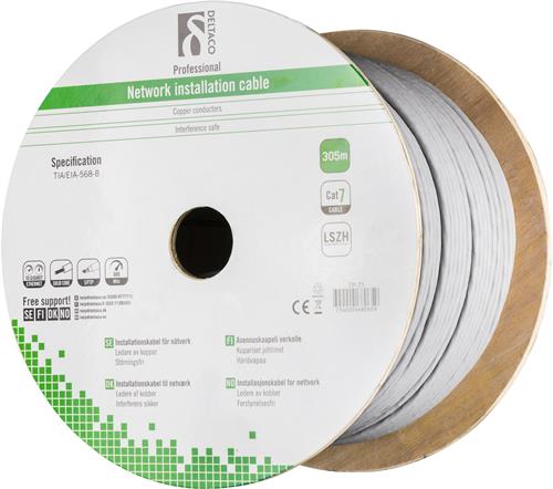 Deltaco TP-71 CAT7, LSZH, YKSISÄIKEINEN VERKKOKAAPELI CU, S/FTP, HARMAA - KELA 305m