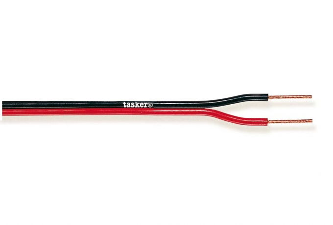 TASKER - TSK51 KAIUTINKAAPELI 2x0,50 mm2 - CCA JOHTIMET 100 m KELA - PUNAINEN-MUSTA