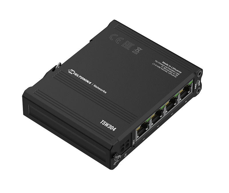 [TSW30400B000] Teltonika TSW304 - AC/DC syöttöjänniteinen 4 porttinen gigabitin ethernet kytkin