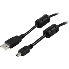 DELTACO USB-26FS - USB 2.0 Kaapeli A-tyyppi Uros - Mini B-tyyppi Uros Ferriiteillä 2m - Musta