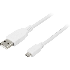 DELTACO USB-301W - USB 2.0 Kaapeli 1m USB A uros - Micro B uros 5-pin - Valkoinen