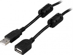 DELTACO USB2-12FS - USB 2.0 Jatkokaapeli Ferriiteillä 2m Liittimet: USB A Uros / Naaras - Musta