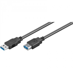 USB3.0 Jatkokaapeli 1.8m USB A Uros / USB A Naaras - Musta - USB3-AAMF180