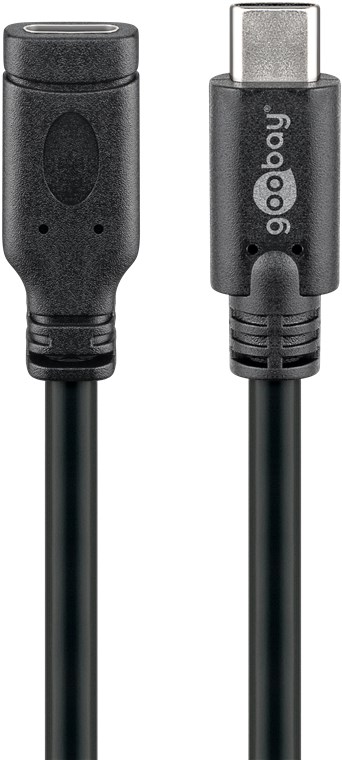 [45393] GOOBAY USB45393, USB3.1 C UROS / C NAARAS JATKOKAAPELI 1m - MUSTA