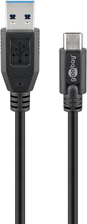 GOOBAY USBA3-USBC-1M, USB 3.0 A UROS / C UROS KAAPELI 1m  - MUSTA