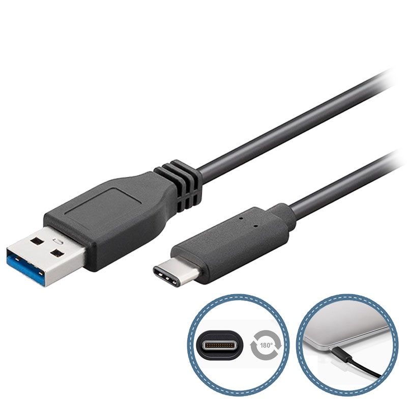 GOOBAY USBA3-USBC-2M, USB 3.0 A UROS / C UROS KAAPELI 2m  - MUSTA