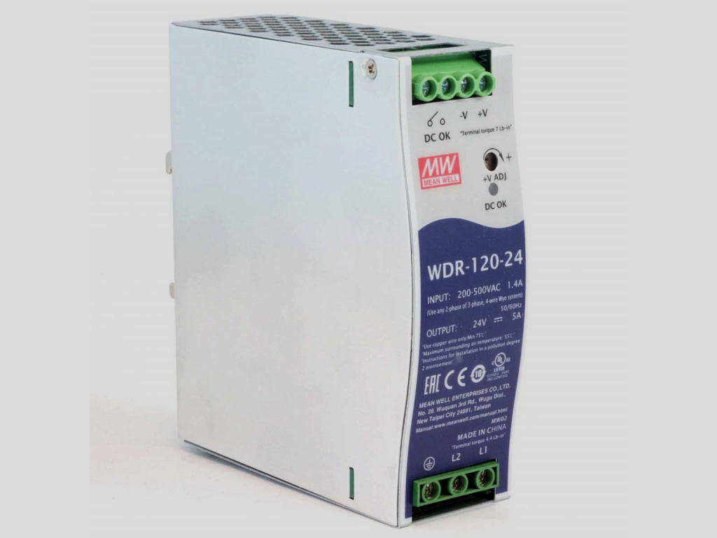 [WDR-120-24] MEAN WELL WDR-120-24 - DIN Kisko Virtalähde 180-550VAC 24V 5A 120W