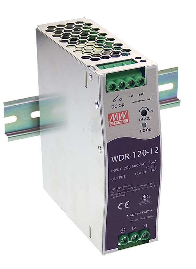 [WDR-120-48] MEAN WELL WDR-120-48 - DIN Kisko Virtalähde 180-550VAC 48V 2.5A