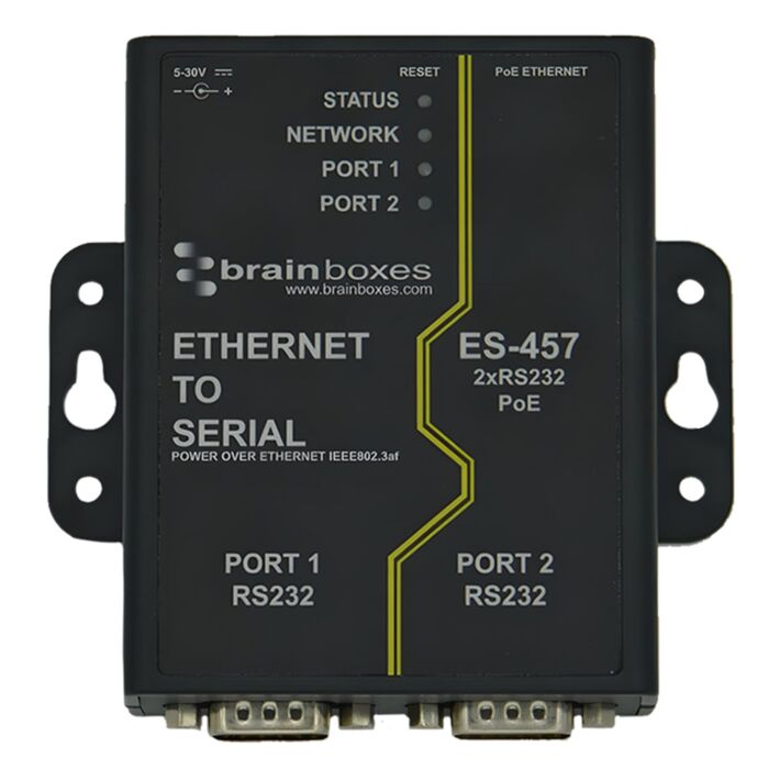 BRAINBOX ES-457 Ethernet 2 porttia RS232 Power Over Ethernet (PoE)