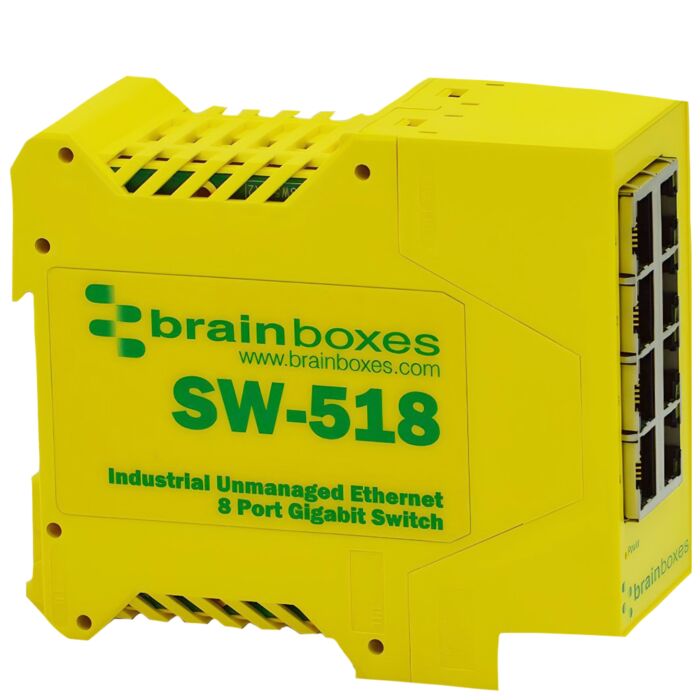 BRAINBOX SW-518 Teollinen 8-porttinen Gigabit Ethernet-kytkin, DIN-kiskoon asennettava