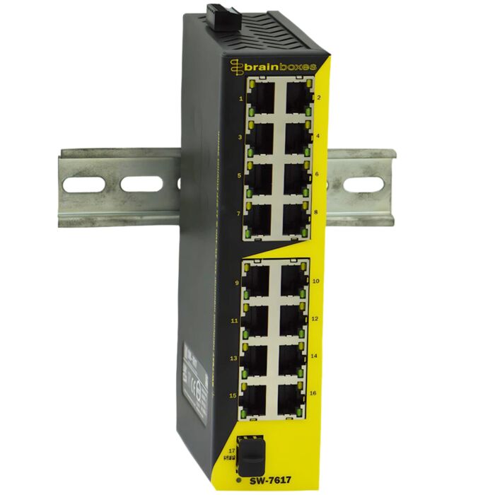 [SW-7617] BRAINBOX SW-7617 Kestävä teollinen 16x 10/100 & 1x SFP Ethernet-kytkin