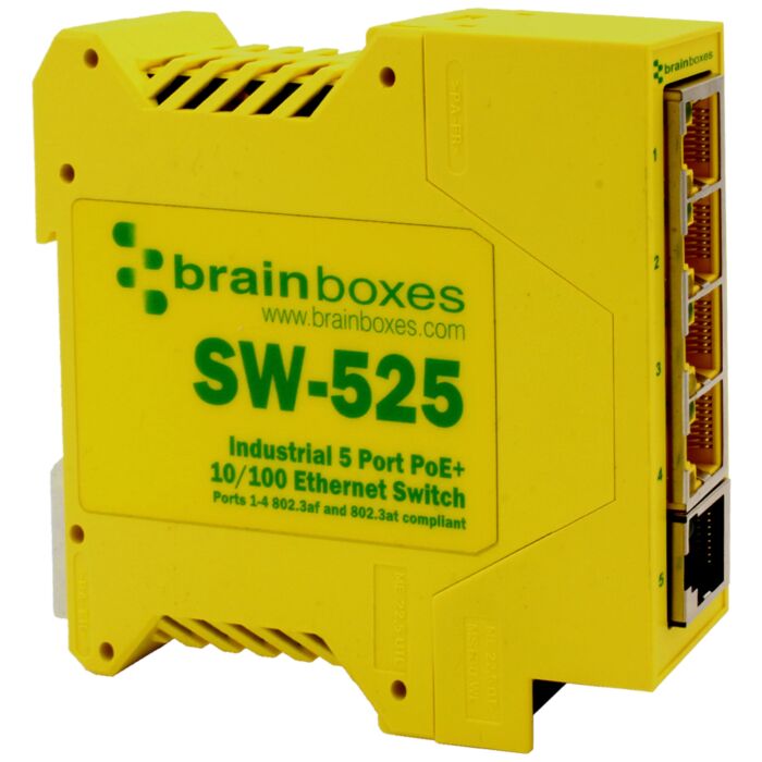 BRAINBOX SW-525 Teollinen 5-porttinen PoE+ 10/100 Ethernet -kytkin