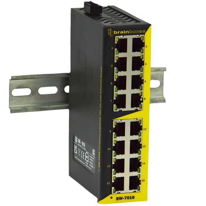 BRAINBOX SW-7016 Kestävä teollinen 16-porttinen 10/100 Ethernet -kytkin