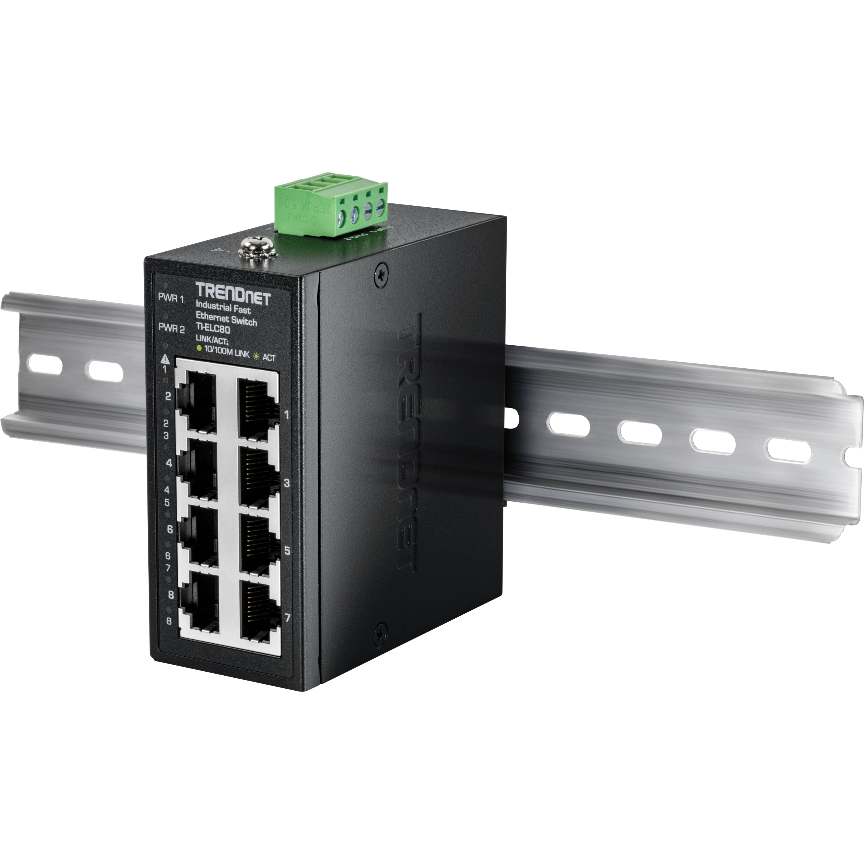 TRENDNET TI-ELC80 8-porttinen teollinen nopea Ethernet DIN-kisko minikytkin