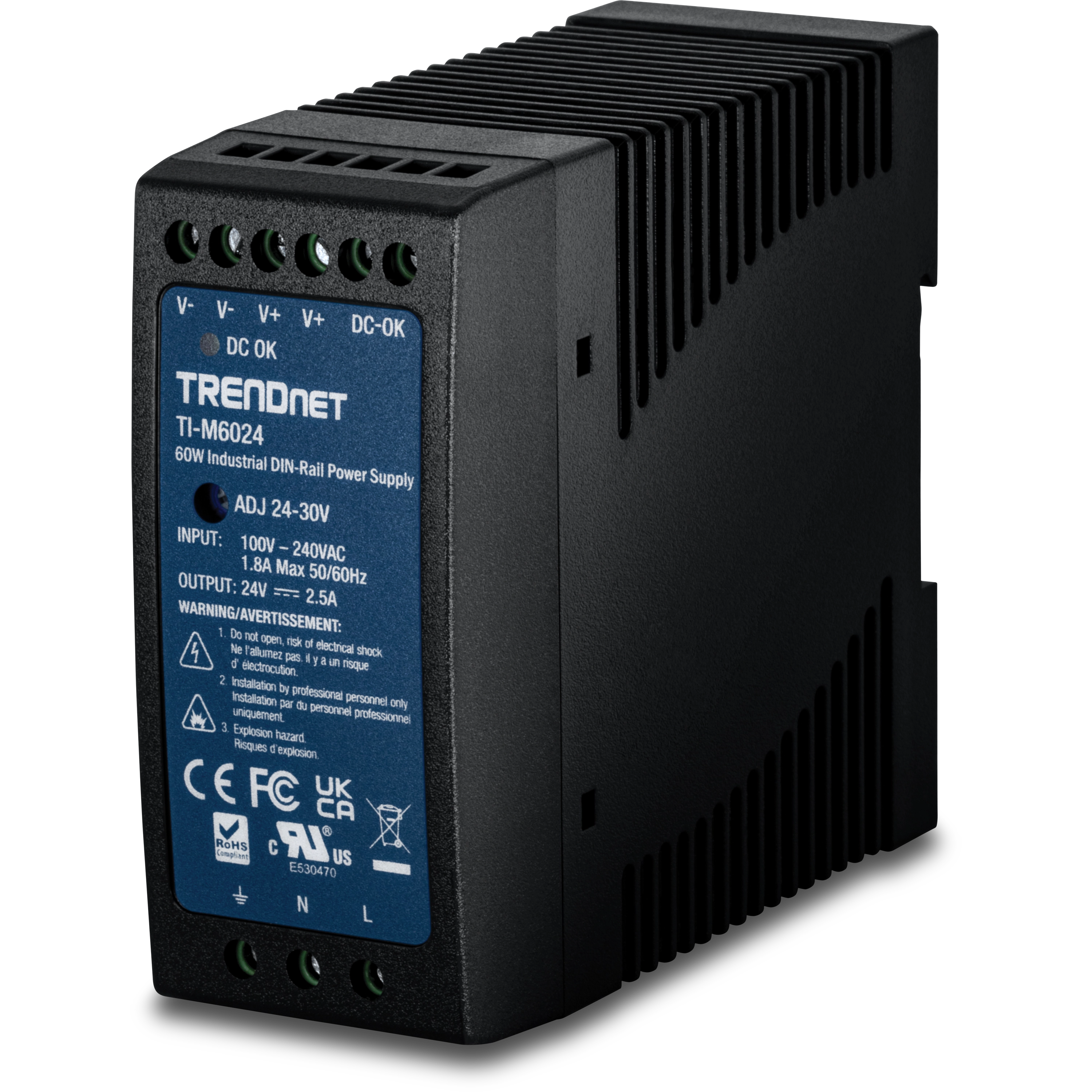 TRENDNET TI-M6024 60W - 24V DC - 2,5A teollinen DIN-kisko teholähde