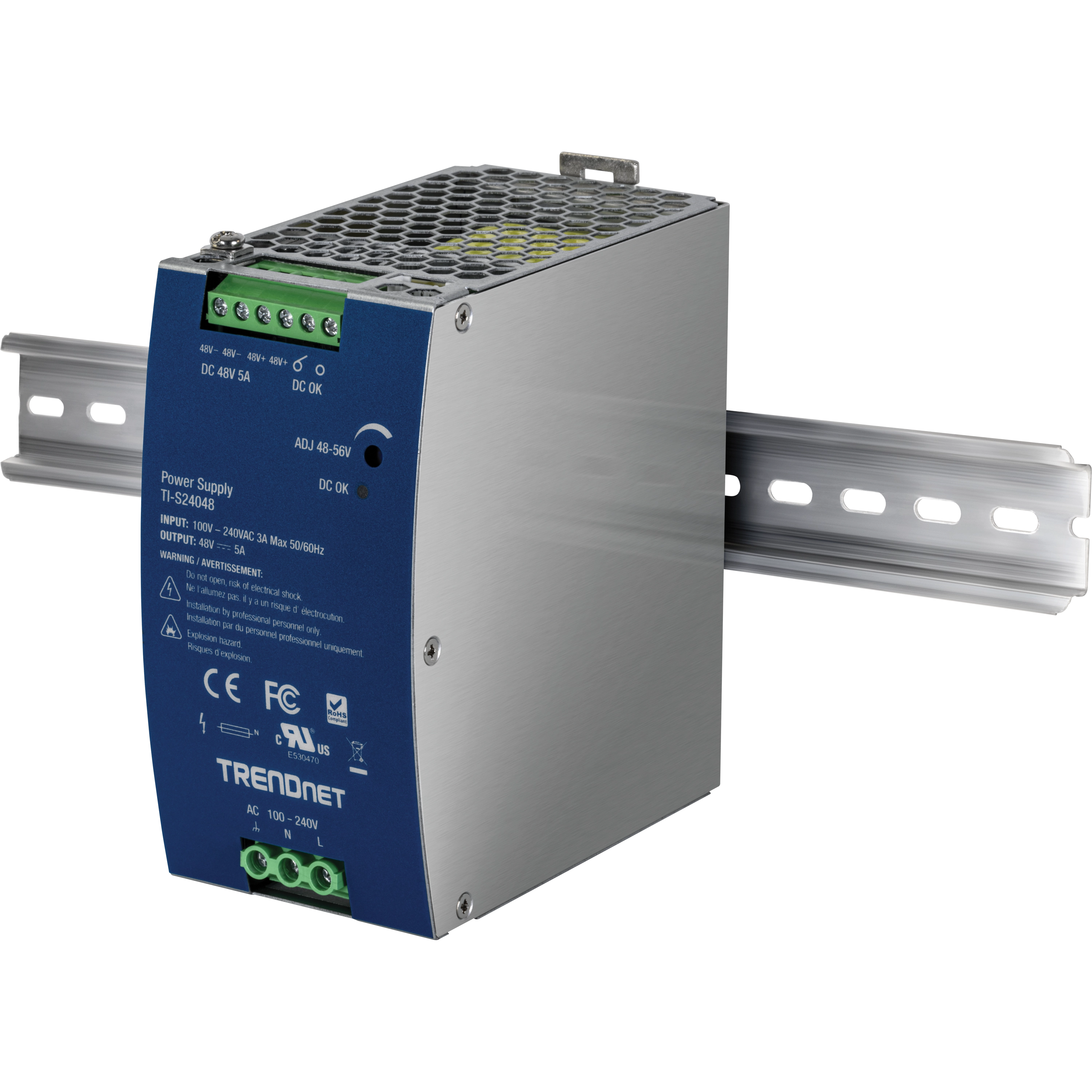 TRENDNET TI-S24048 240W - 48–56V DC - 5A AC–DC DIN-kisko teholähde PFC-toiminnolla