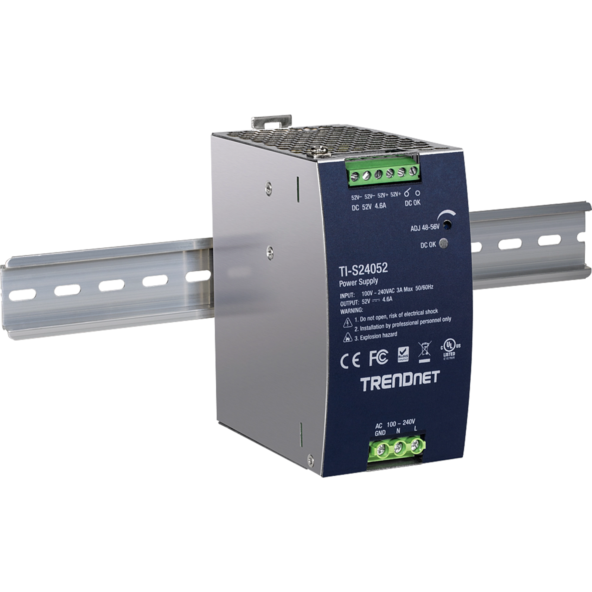 TRENDNET TI-S24052 240W - 52V DC - 4,61A AC–DC DIN-kisko teholähde PFC-toiminnolla