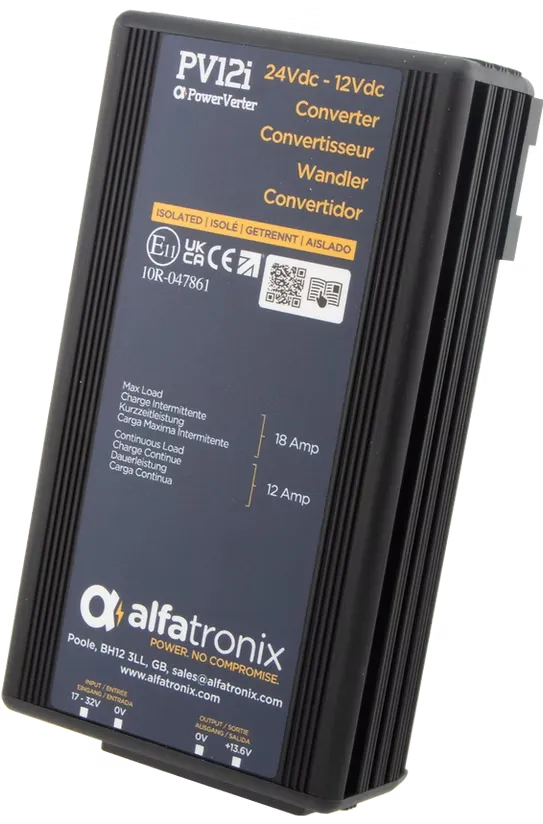 ALFATRONIX PV12i-RU - DC/DC Muunnin 24/12VD 12A (18A) GALVAANINEN EROTUS IP65