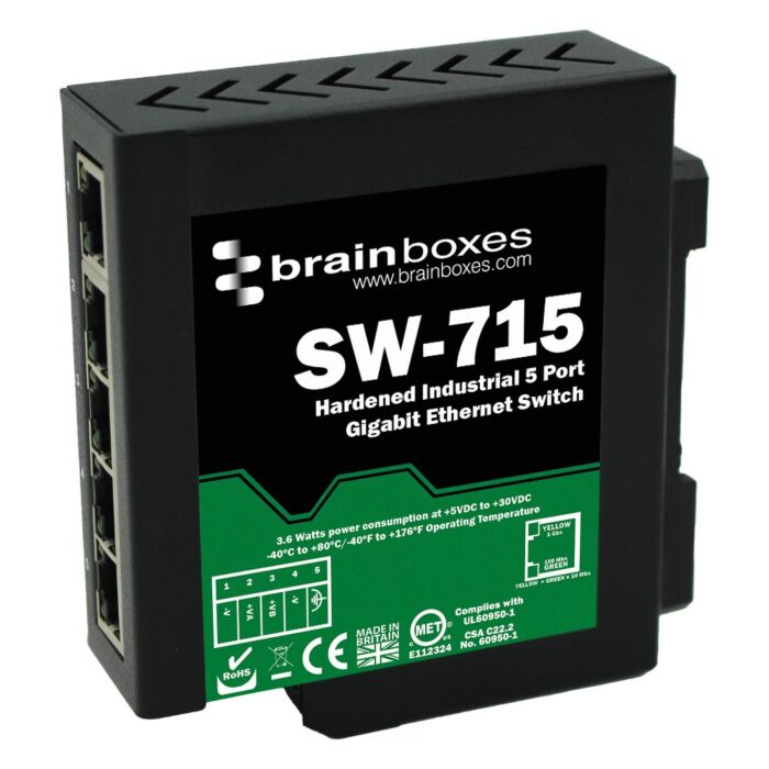 [SW-715] BRAINBOX SW-715 Kestävä teollinen 5-porttinen Gigabit Ethernet-kytkin