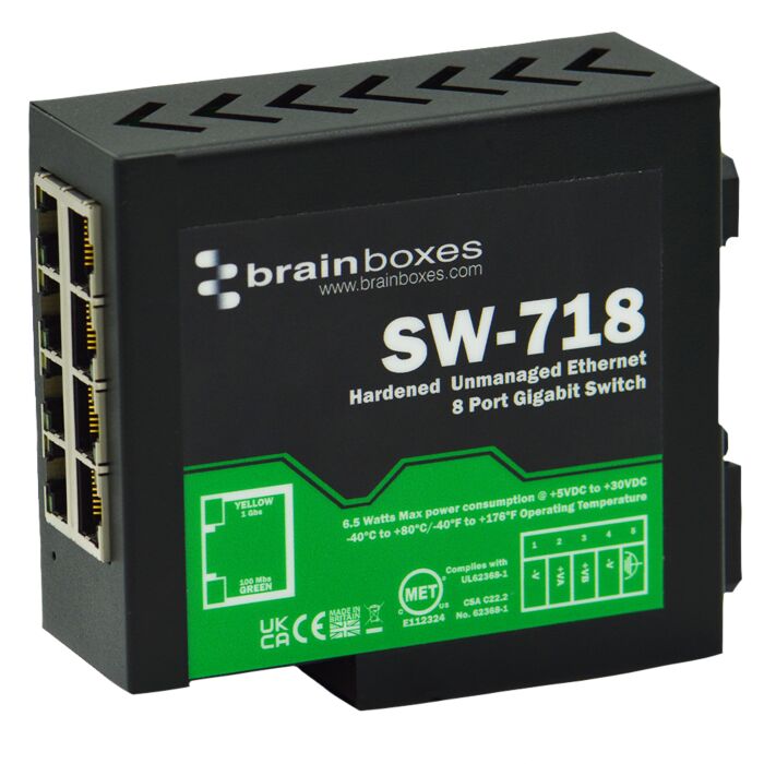 [SW-718] BRAINBOX SW-718 Kovetettu teollinen 8-porttinen Gigabit Ethernet -kytkin