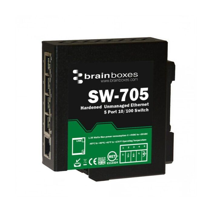 [SW-705] BRAINBOX SW-705 Kovetettu teollinen 5-porttinen 10/100 Ethernet-kytkin